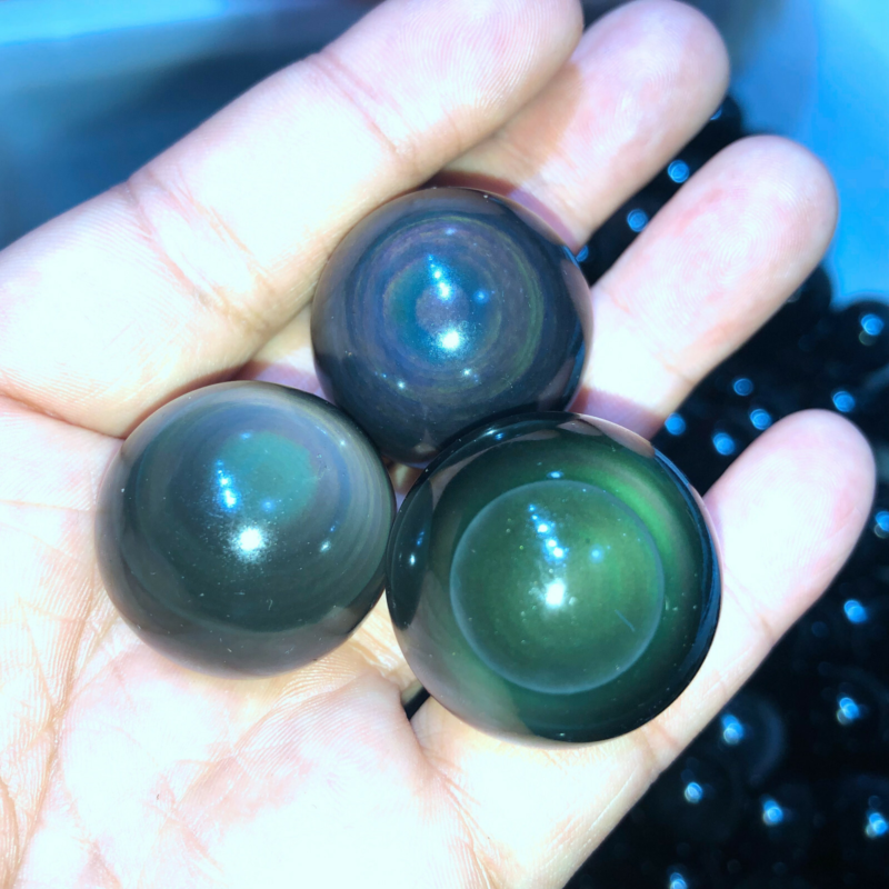 Rainbow Natural Unique Cats Eye Obsidian Quartz Crystal Sphere Ball