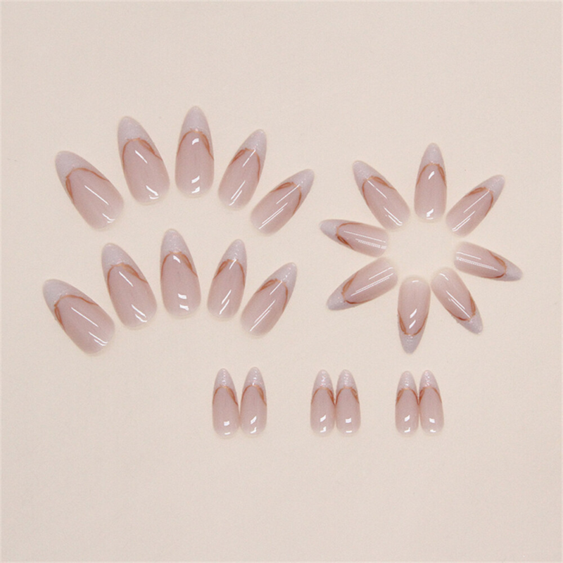 Irregular Pearl French False Nail Short Almond Press on Nails for Nail Art 24pcs