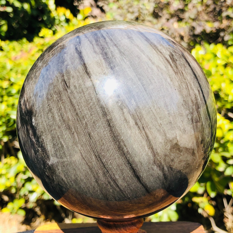 4.55LB Natural Silver Black Obsidian Sphere Quartz Crystal Ball Healing
