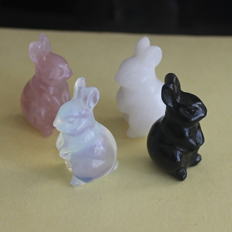 Carved gemstone crystal rabbit bunny figurine animal carving home decor 1.5''
