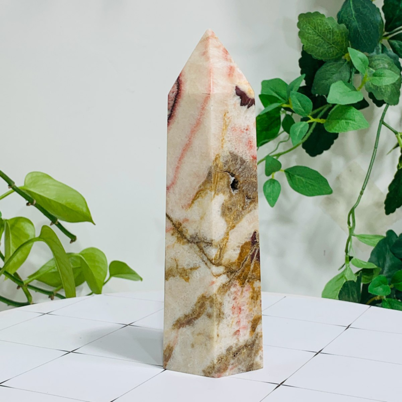 652g Natural Pork Stone Quartz Obelisk Crystal Wand Point Tower Reiki Healing