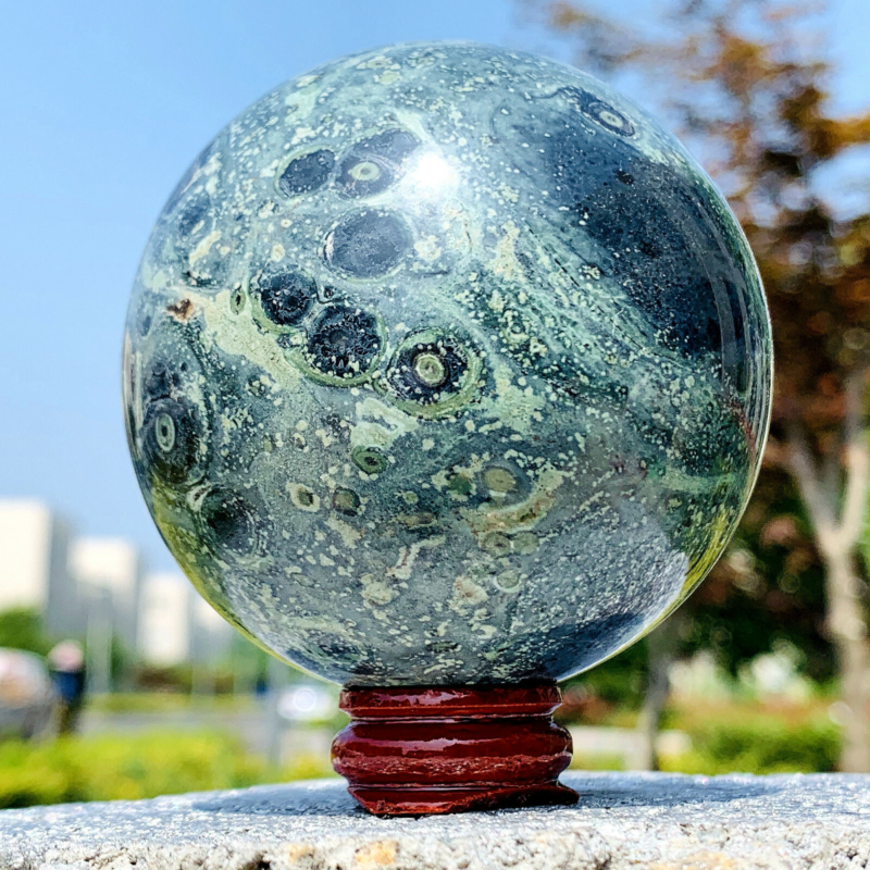 480G Eye Green Kambaba Jasper Stromatolite Crystal Sphere Ball Madagascar