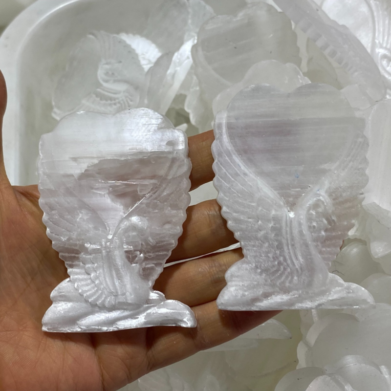 2.5”+ Natural Gypsum Selenite swan Hand Carved Quartz Crystal Reiki healing 1PC