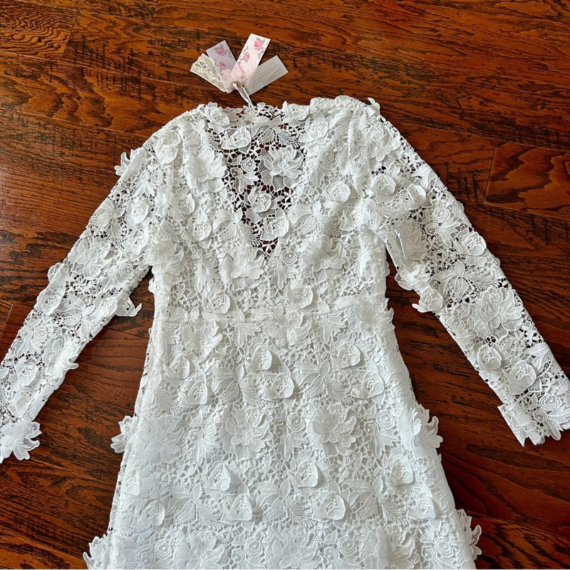 LoveShackFancy Bridal Sylvester Lace Guipure Plunge V Wedding Gown Size 14 NWT