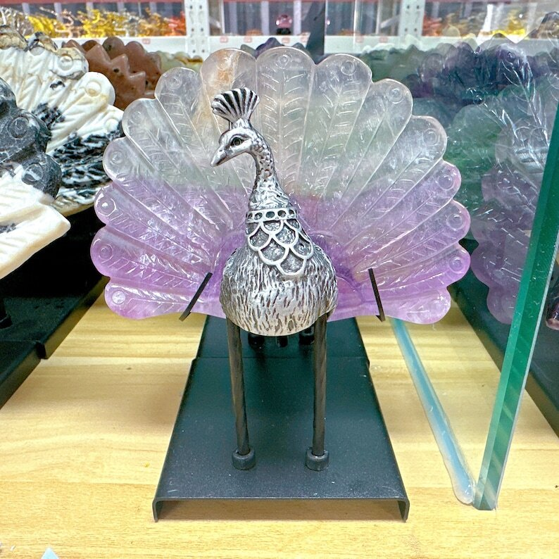 Variety of Materials Available Crystal Peacock Tails With Stand Reiki Heal