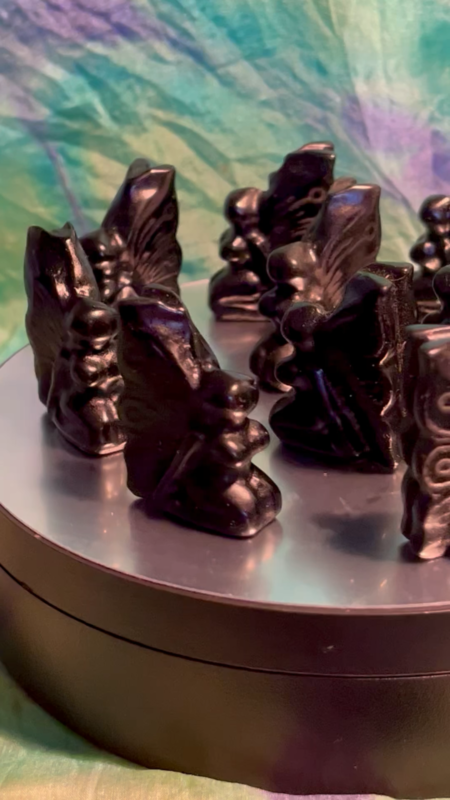 ✨ OBSIDIAN WINGED FAIRY 35mm Crystal Carving Gemstone Rare New