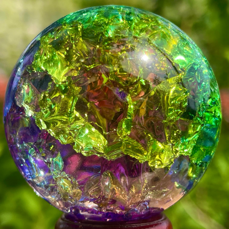 168G Natural Titanium Rainbow Quartz sphere Crystal ball Healing