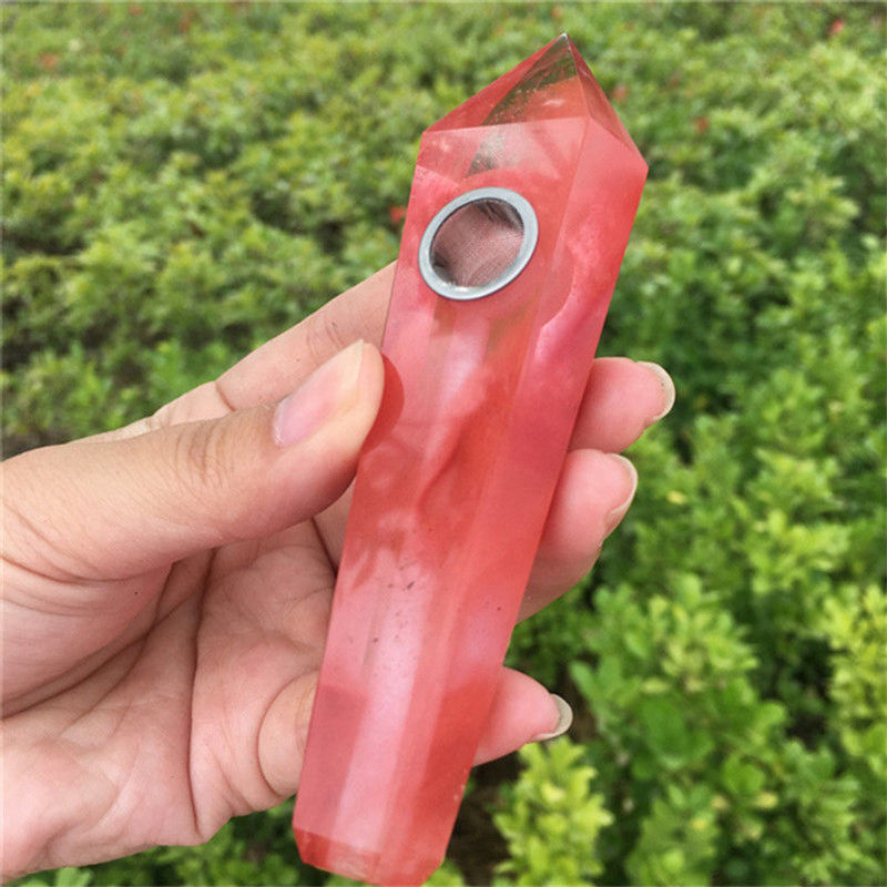 Natural Red Melting Stone Smoking Pipes Quartz Crystal Point Wand Reiki Obelisk