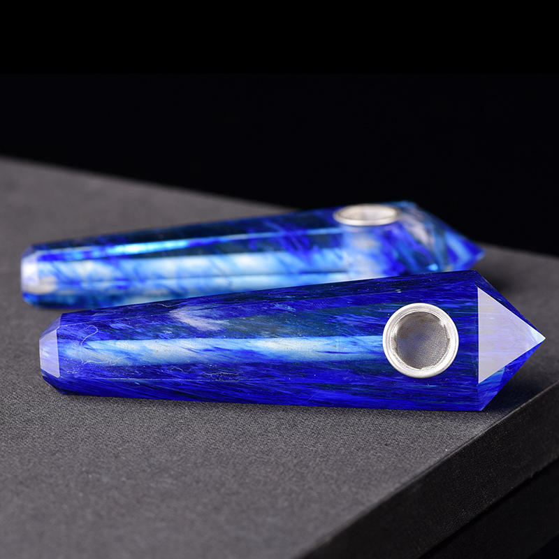 Natural Blue Melting Stone Smoking Pipe Quartz Crystal Wand Point Reiki Obelisk