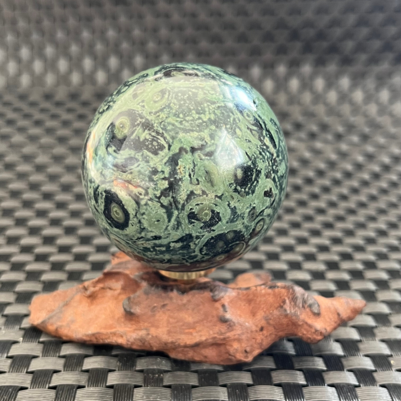 238G Natural Peacock's eye Crystal Polishing Stone ball Healing+Stand