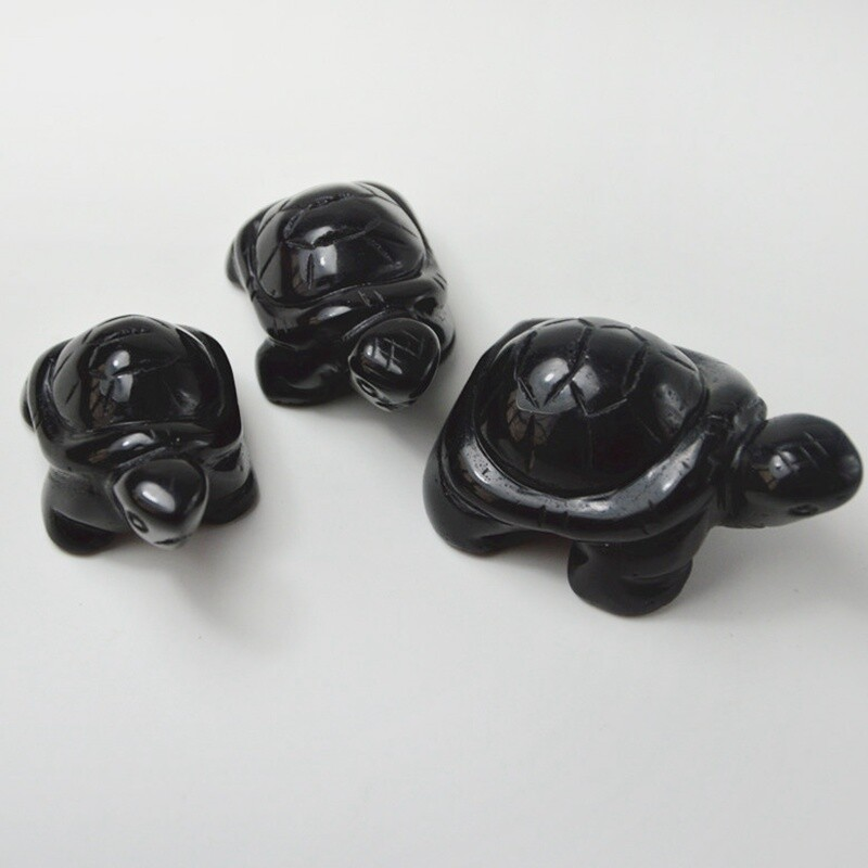 10Pcs Natural Obsidian Quartz Carved Longevity Tortoise Crystal Animal Ornament