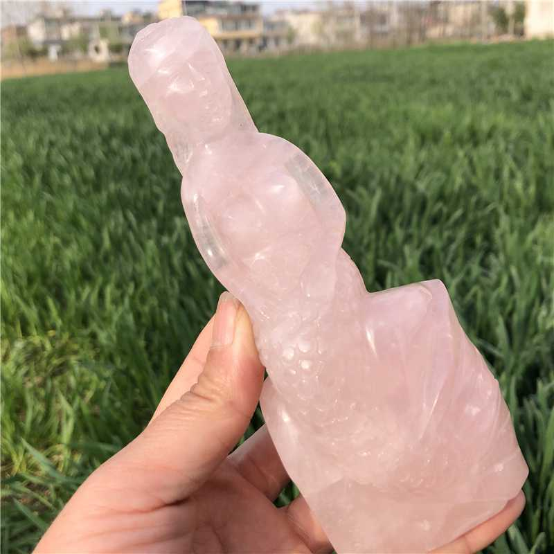 0.51kg Natural rose quartz mermaid carved Quartz Crystal skull Healing