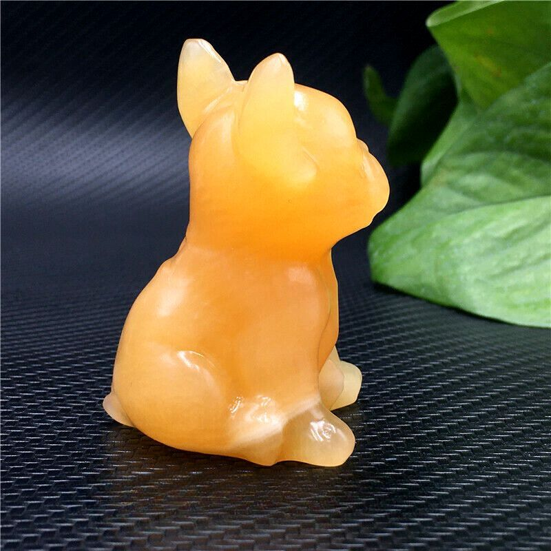 Natural Quartz Crystal Carved Rough Stone French Bulldog Healing Animal Decor