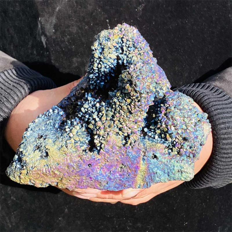 1810g Color Flame Aura Electroplate Agate Quartz Crystal Cluster Specimen