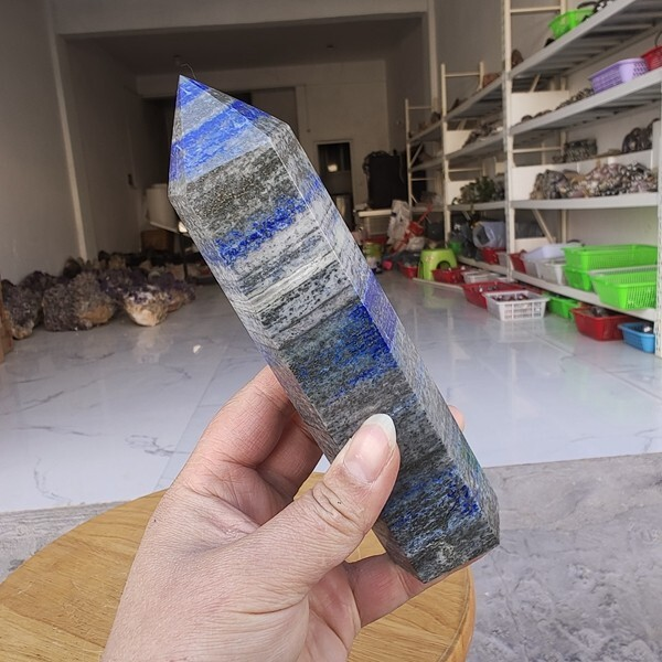 655g Natural Rock Lapis Lazuli Quartz Crystal Stone Point Healing Wand Obelisk