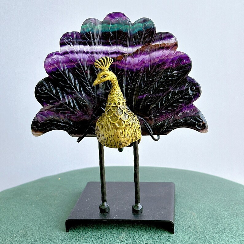 Variety of Materials Available Crystal Peacock Tails With Stand Reiki Heal