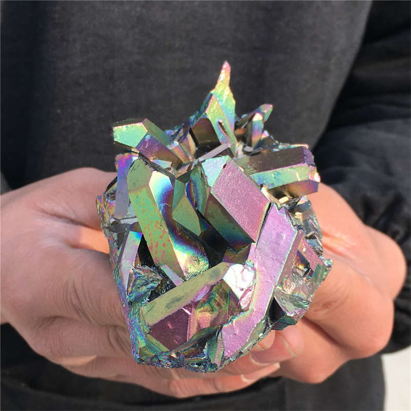 230g Electroplate Rainbow cluster quartz crystal mineral specimen reiki healing