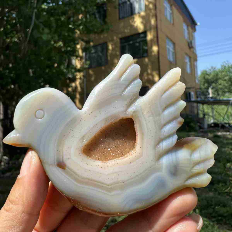 135g natural agate hand carved bird skull quartz crystal cluster reiki