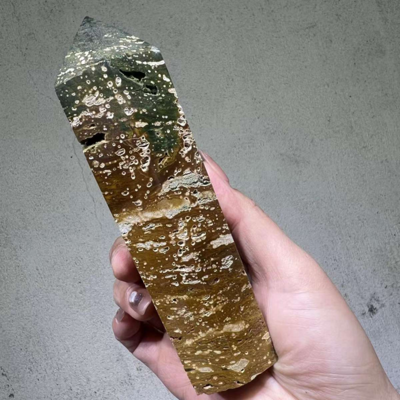 Natuar Ocean Jasper Crystal Obelisk Point Wand Stone Quartz Healing