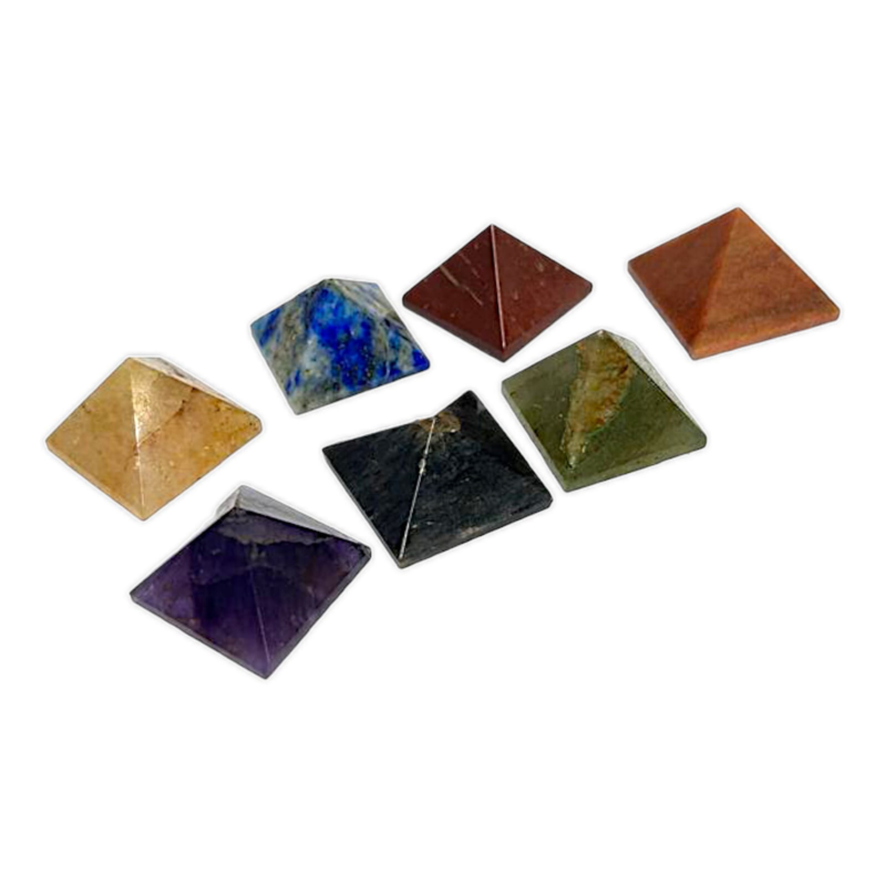Set of 7- Seven Chakra Crystal Pyramid Healing Meditation Stone Pyramid Reiki