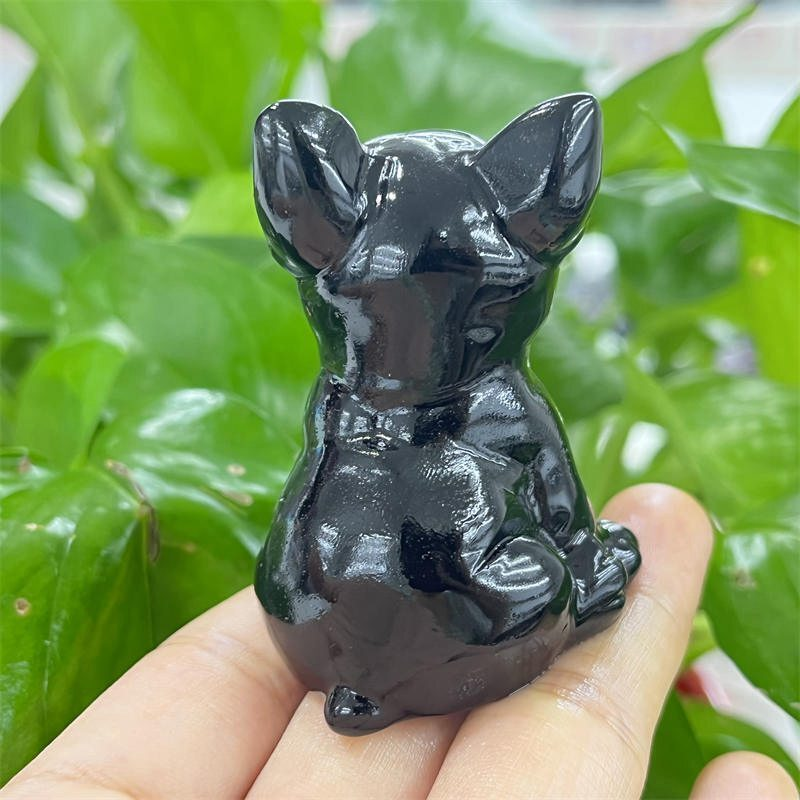 Natural Quartz Crystal Carved Rough Stone French Bulldog Healing Animal Decor
