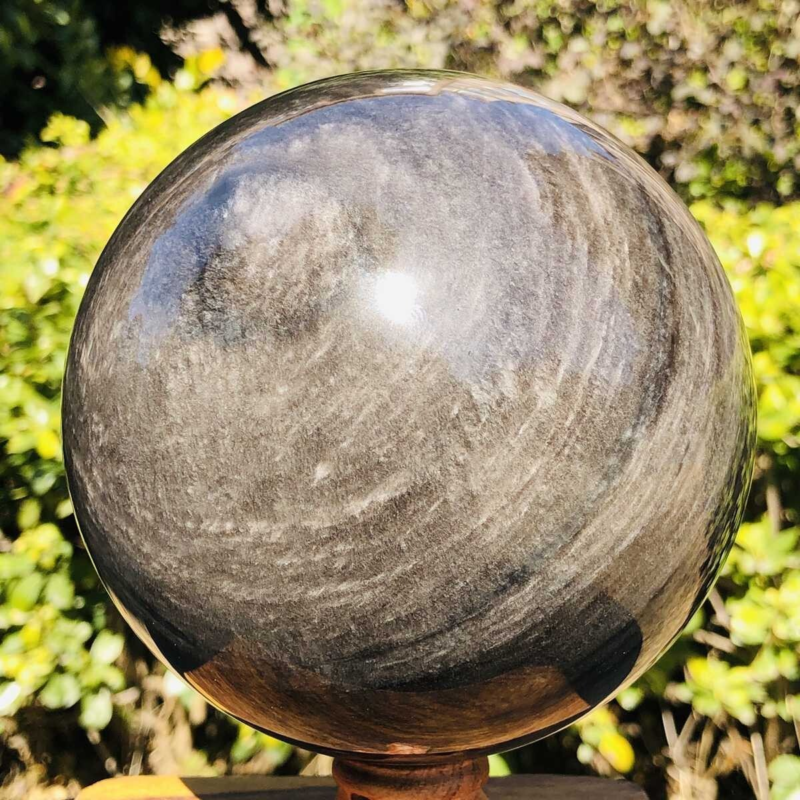 2280G HUGE Natural Silver Obsidian Sphere Crystal quartz Ball Healing 778