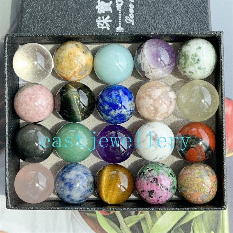 10pcs Natural Mixed Sphere Quartz Crystal Carved Gem Ball Reiki Healing 15mm+