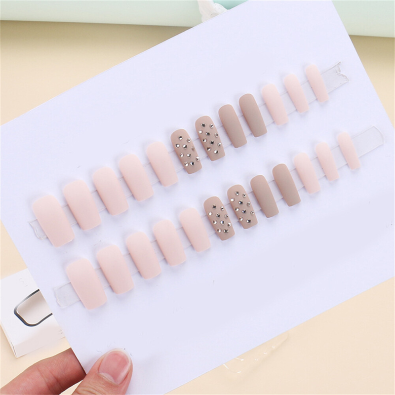 Square False Nail Nude Color with Diamond Press on Nails for Nail Art 24pcs