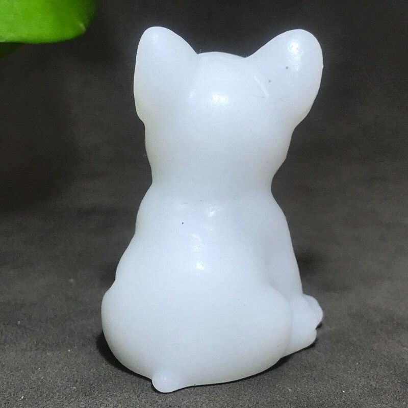 Natural Quartz Crystal Carved Rough Stone French Bulldog Healing Animal Decor