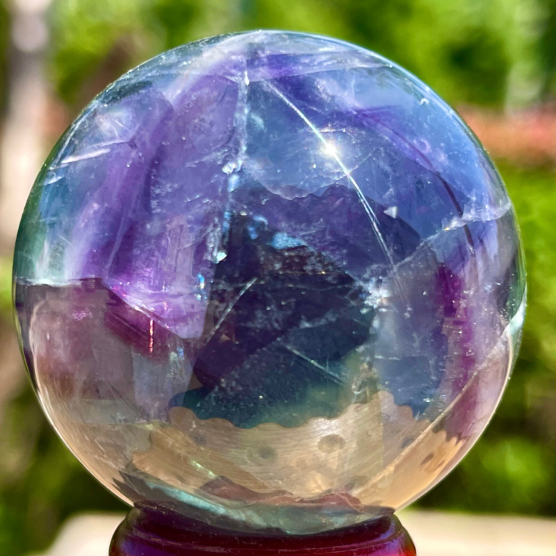 159G Rare natural snowflake feather fluorite crystal ball therapeutic ball