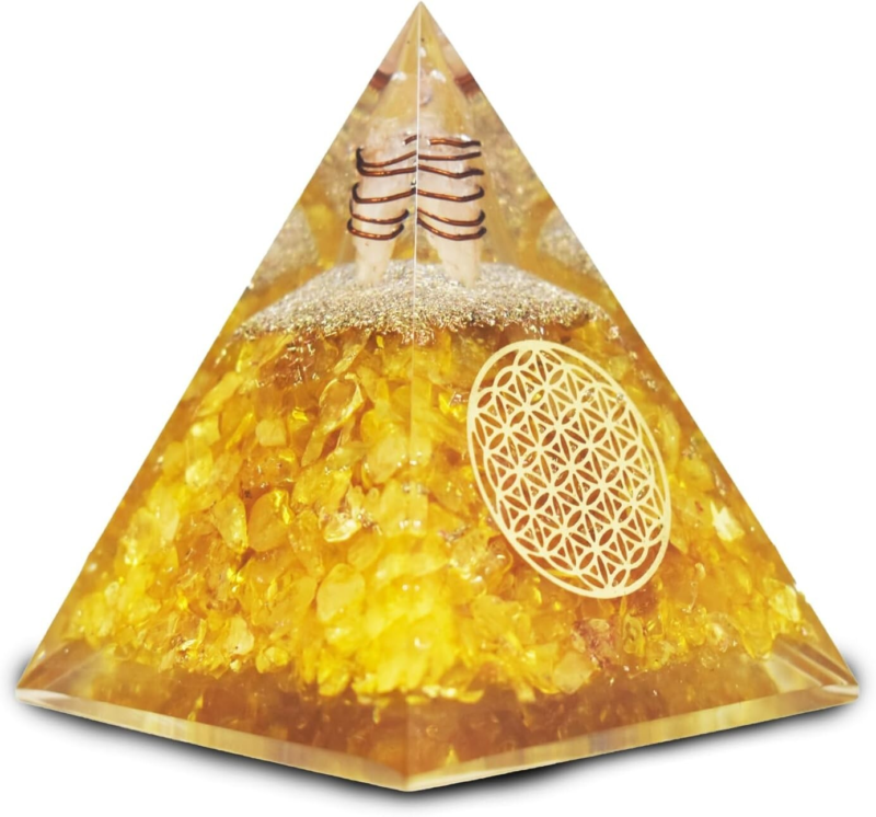 Citrine Orgonite Pyramid EMF Orgone Healing Crystal Meditation Positivity India