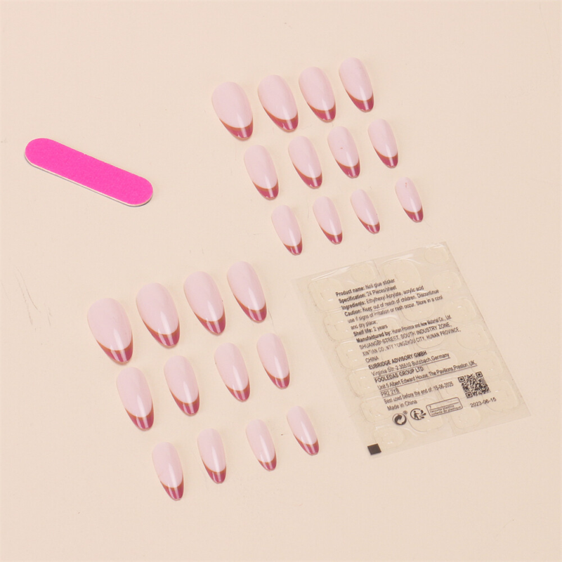 French Tips Pink Color False Nail Short Almond Press on Nails for Nail Art 24pcs