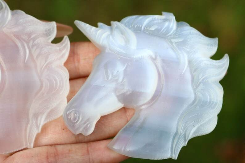 3.1" Gypsum Unicorn Natural Hand Carved Crystal Skull Reiki Crystal Decor 1pc