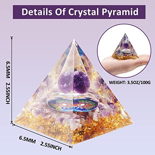 Orgone Pyramid - Orgonite Healing Amethyst Crystal Sphere Amethyst+Tree Of Life