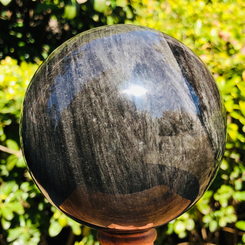 2.5LB TOP Natural Silver Obsidian Sphere Crystal quartz Ball Healing 797