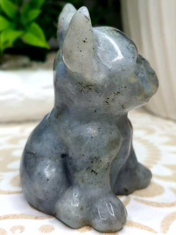Natural Quartz Crystal Carved Rough Stone French Bulldog Healing Animal Decor