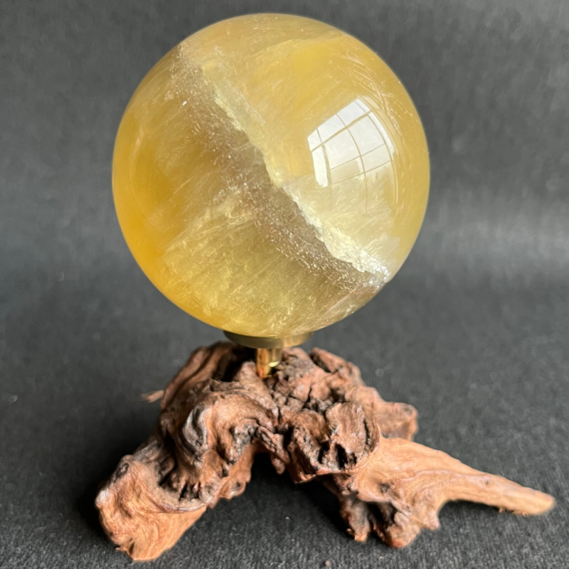 299G Natural yellow fluorite quartz crystal ball sphere healing + Stand