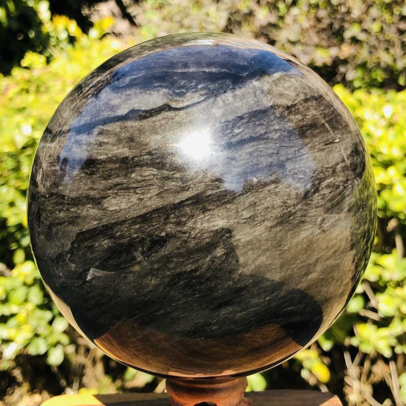 2070G HUGE Natural Silver Obsidian Sphere Crystal quartz Ball Healing 780
