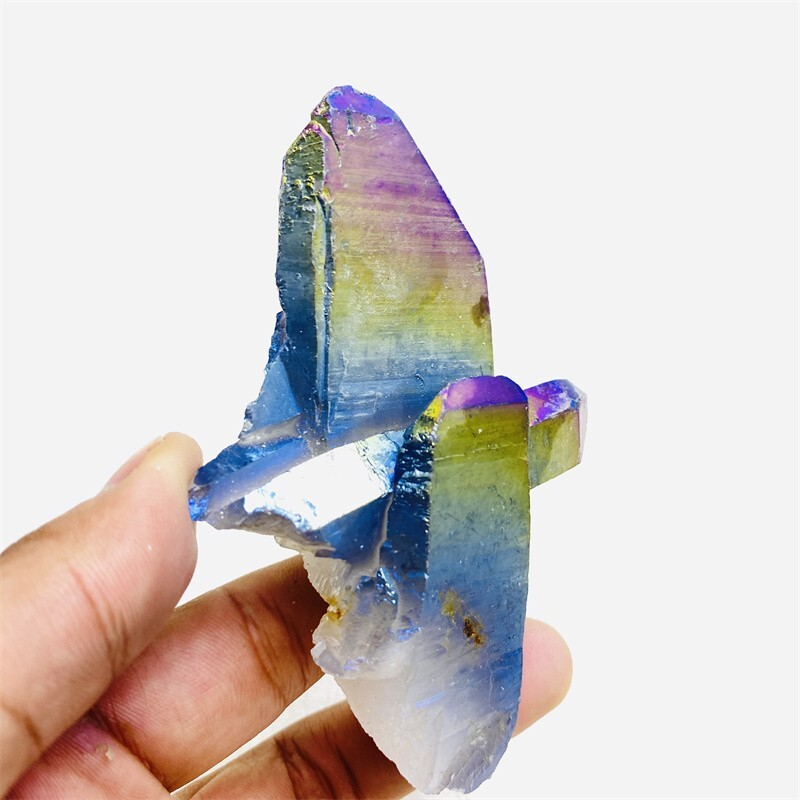 160g Color Flame Aura Electroplate Quartz Crystal Cluster Specimen Healing Stone