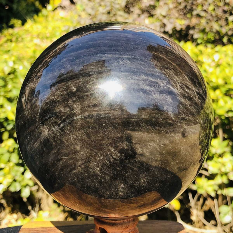 2280G HUGE Natural Silver Obsidian Sphere Crystal quartz Ball Healing 778