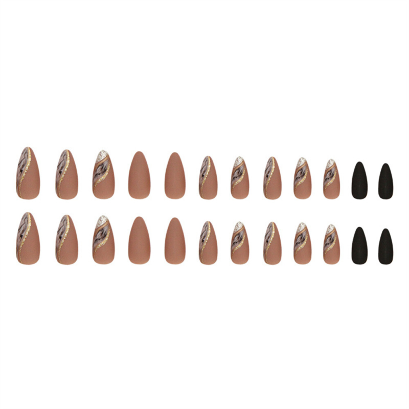 French Blooming Winter False Nail Short Almond Press on Nails for Nail Art 24pcs