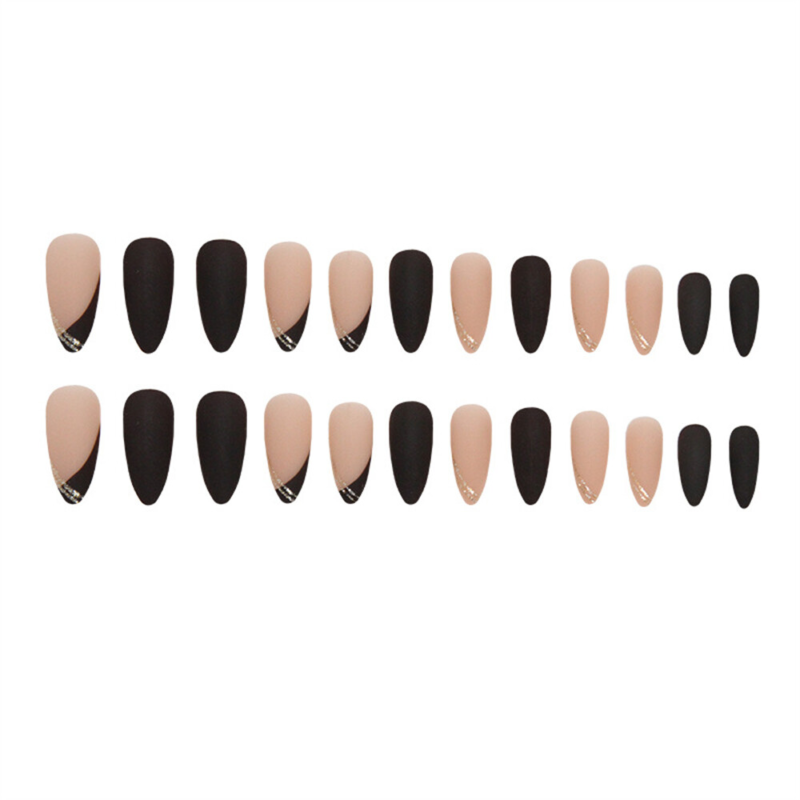 Cool Black French False Nail Short Almond Press on Nails for Nail Art 24pcs