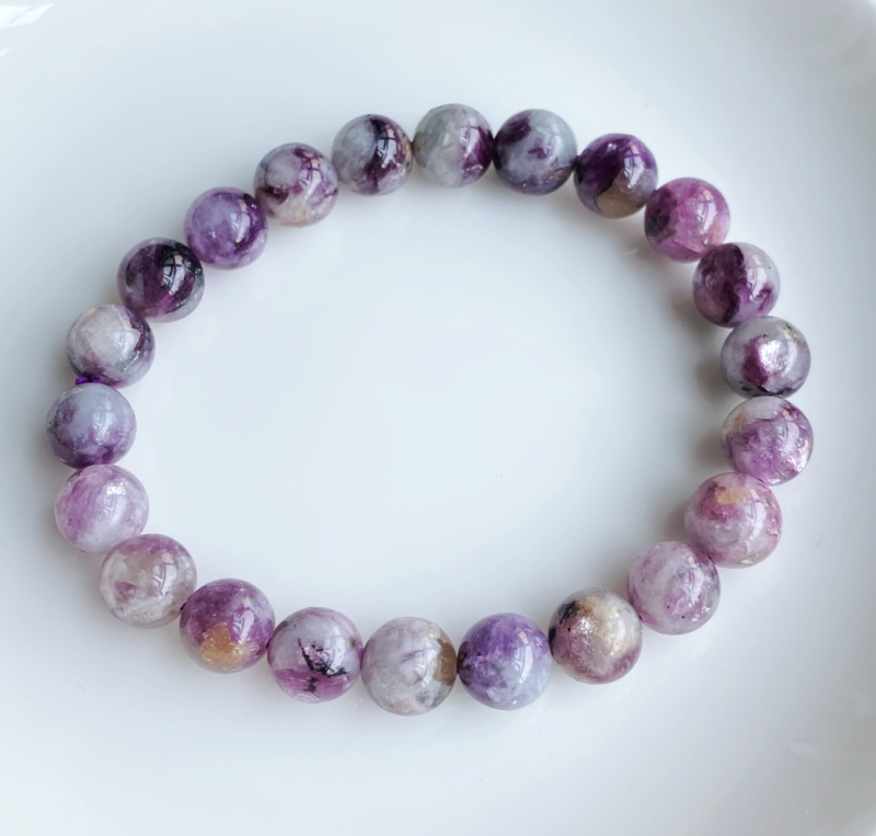 8.5mm Natural PurplelepidoliteQuartz Crystal Water Sticky Beads Bracelet