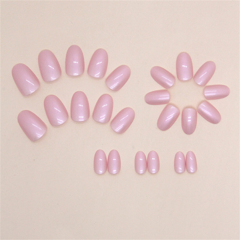 Aurora Pink False Nail Sweet Short Almond Press on Nails for Nail Art 24pcs