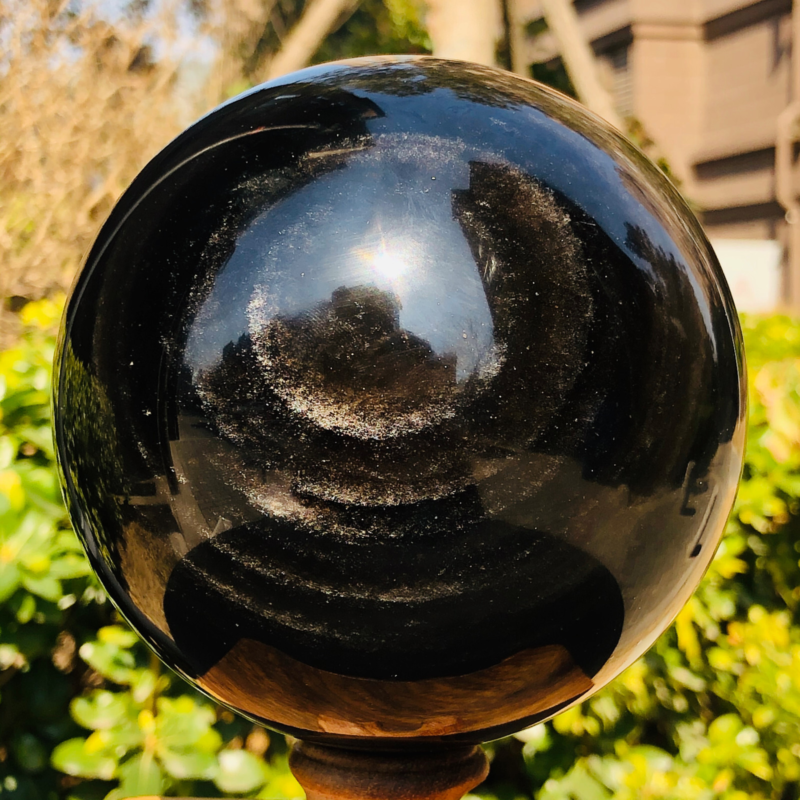 4.15LB Natural Silver Black Obsidian Sphere Quartz Crystal Ball Healing