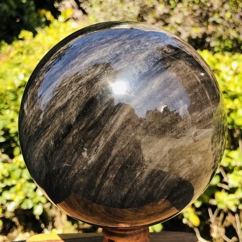 2280G HUGE Natural Silver Obsidian Sphere Crystal quartz Ball Healing 778