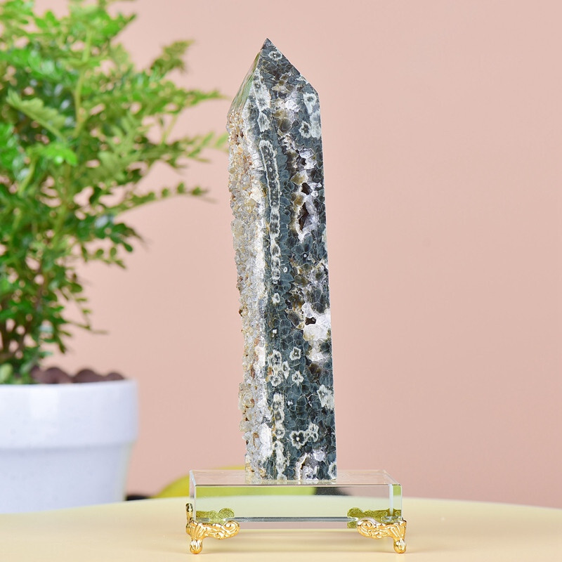 1.34LB Natuar Ocean Jasper Crystal Obelisk Point Wand Stone Quartz Healing