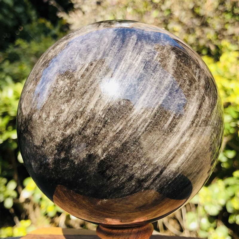 1270G HUGE Natural Silver Obsidian Sphere Crystal quartz Ball Healing 781