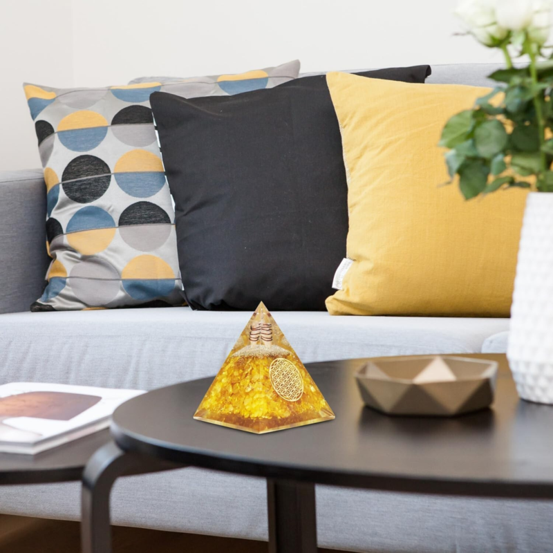 Citrine Orgonite Pyramid EMF Orgone Healing Crystal Meditation Positivity India