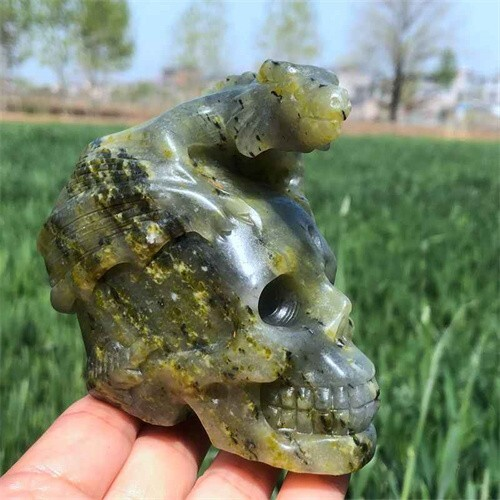 500g Natural carved Unknown Stone dragon Skull reiki quartz crystal skull polish